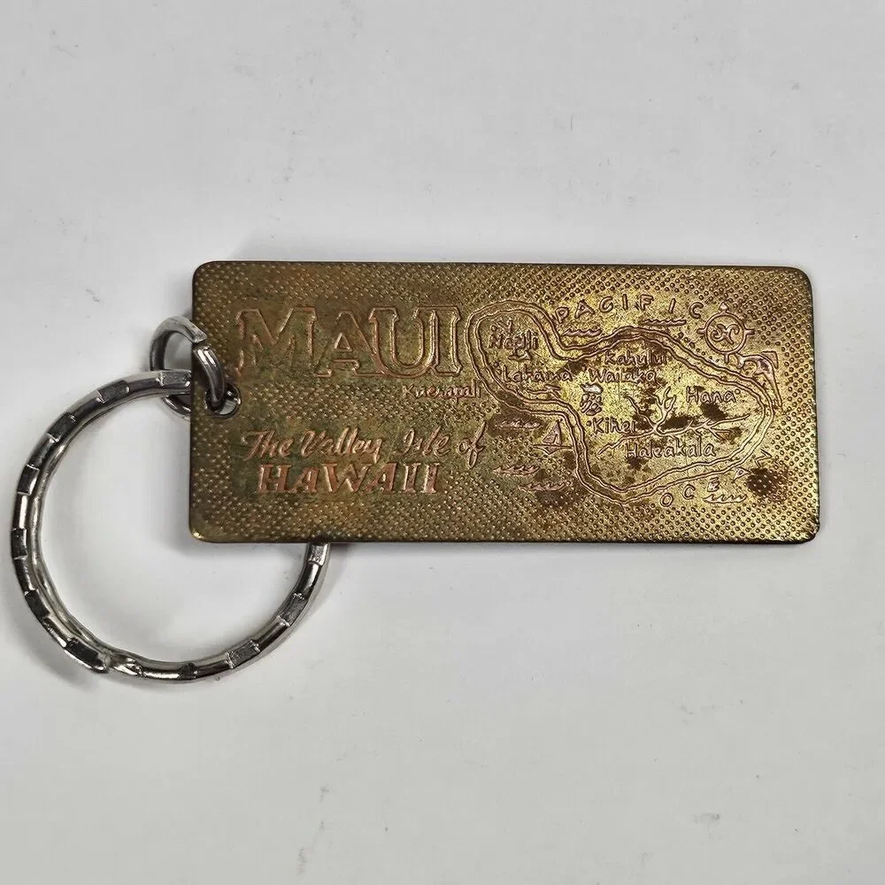 I Heart Maui Vintage Keychain Brass Enamel Hawaii Souvenir 1980s